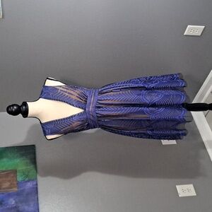 BCBGMaxAzria Navy Patterned Midi Dress